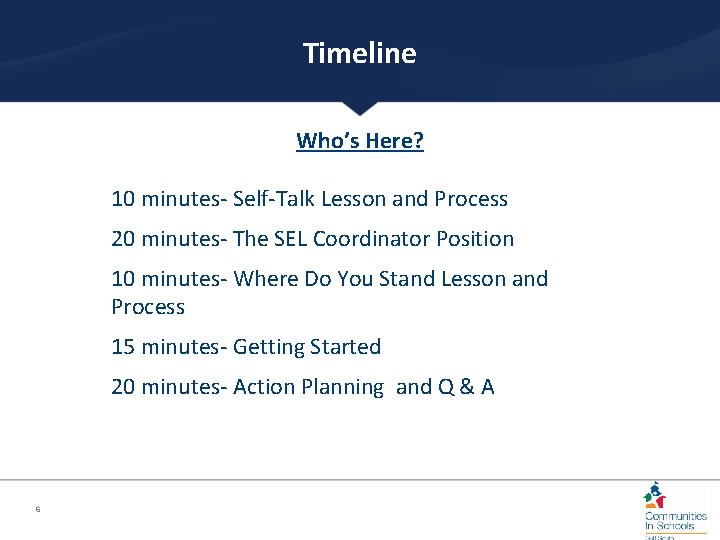 Timeline Who’s Here? 10 minutes- Self-Talk Lesson and Process 20 minutes- The SEL Coordinator