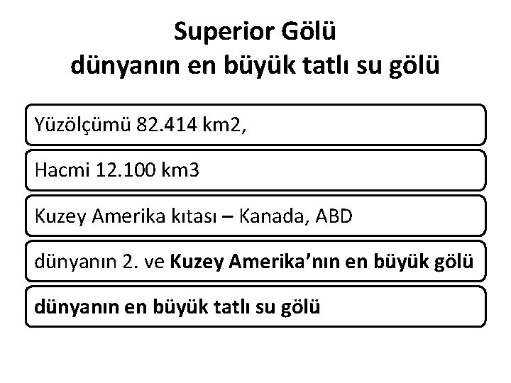 Superior Gölü dünyanın en büyük tatlı su gölü Yüzölçümü 82. 414 km 2, Hacmi