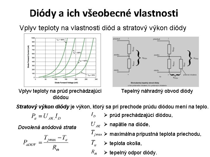 Diódy a ich všeobecné vlastnosti Vplyv teploty na vlastnosti diód a stratový výkon diódy