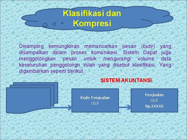 Klasifikasi dan Kompresi Disamping kemungkinan memancarkan pesan (butir) disampaikan dalam proses komunikasi. Sistem Dapat