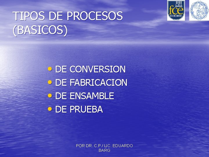 TIPOS DE PROCESOS (BASICOS) • DE CONVERSION • DE FABRICACION • DE ENSAMBLE •