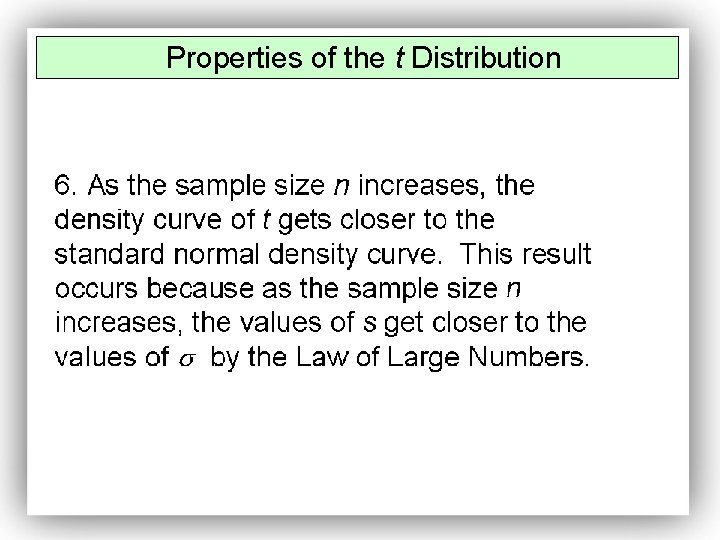 Properties of the t Distribution 