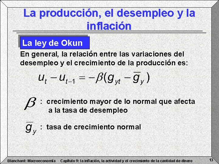 La producción, el desempleo y la inflación La ley de Okun En general, la