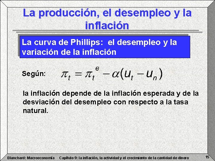 La producción, el desempleo y la inflación La curva de Phillips: el desempleo y