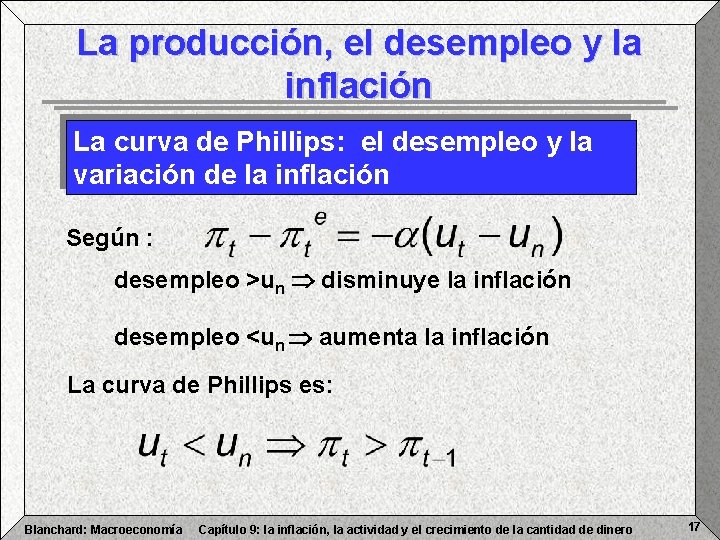 La producción, el desempleo y la inflación La curva de Phillips: el desempleo y