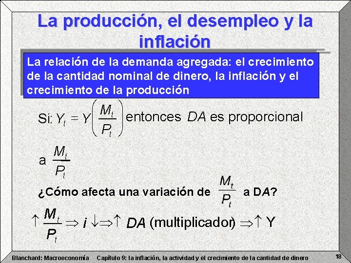 La producción, el desempleo y la inflación La relación de la demanda agregada: el