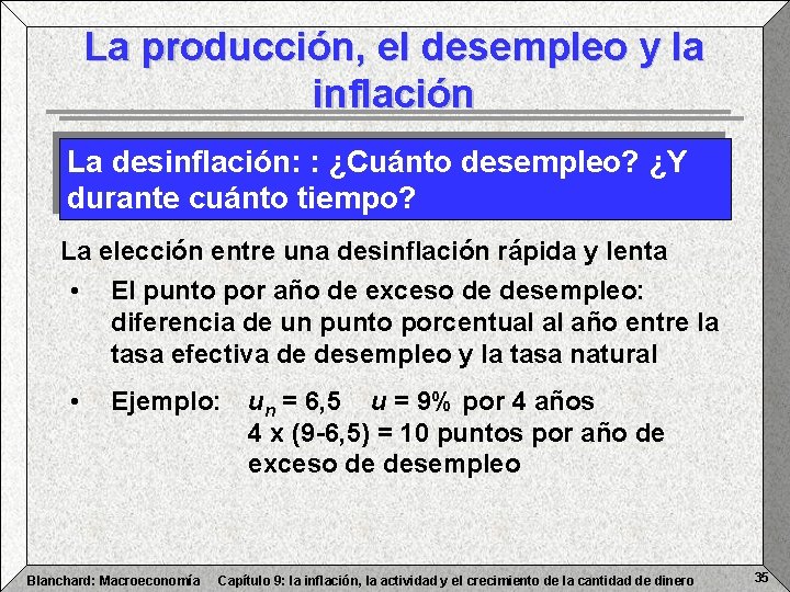 La producción, el desempleo y la inflación La desinflación: : ¿Cuánto desempleo? ¿Y durante