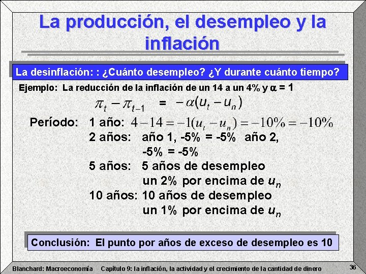 La producción, el desempleo y la inflación La desinflación: : ¿Cuánto desempleo? ¿Y durante