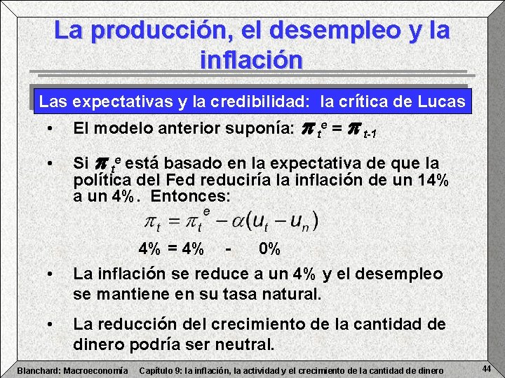 La producción, el desempleo y la inflación Las expectativas y la credibilidad: la crítica