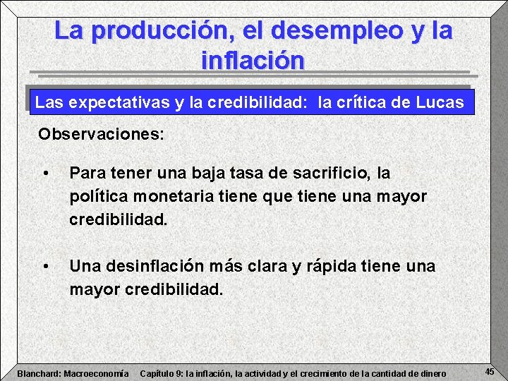 La producción, el desempleo y la inflación Las expectativas y la credibilidad: la crítica