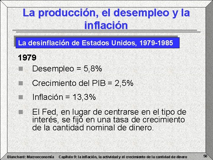 La producción, el desempleo y la inflación La desinflación de Estados Unidos, 1979 -1985