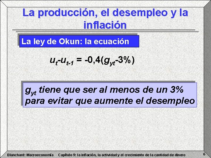 La producción, el desempleo y la inflación La ley de Okun: la ecuación ut-ut-1