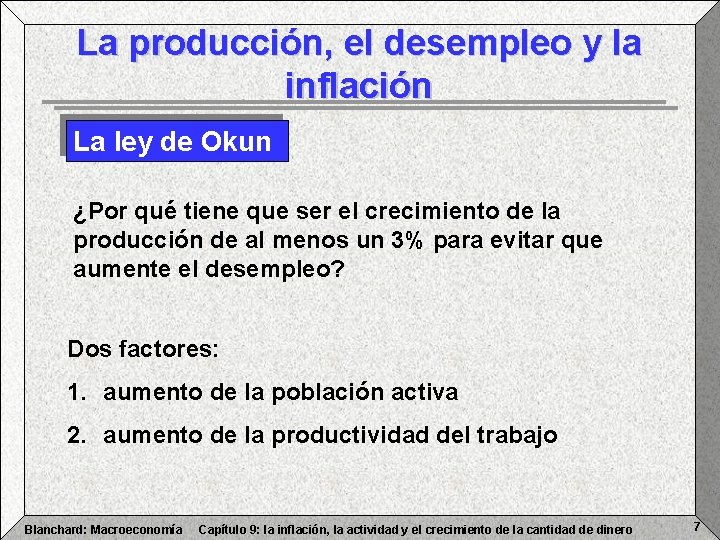 La producción, el desempleo y la inflación La ley de Okun ¿Por qué tiene