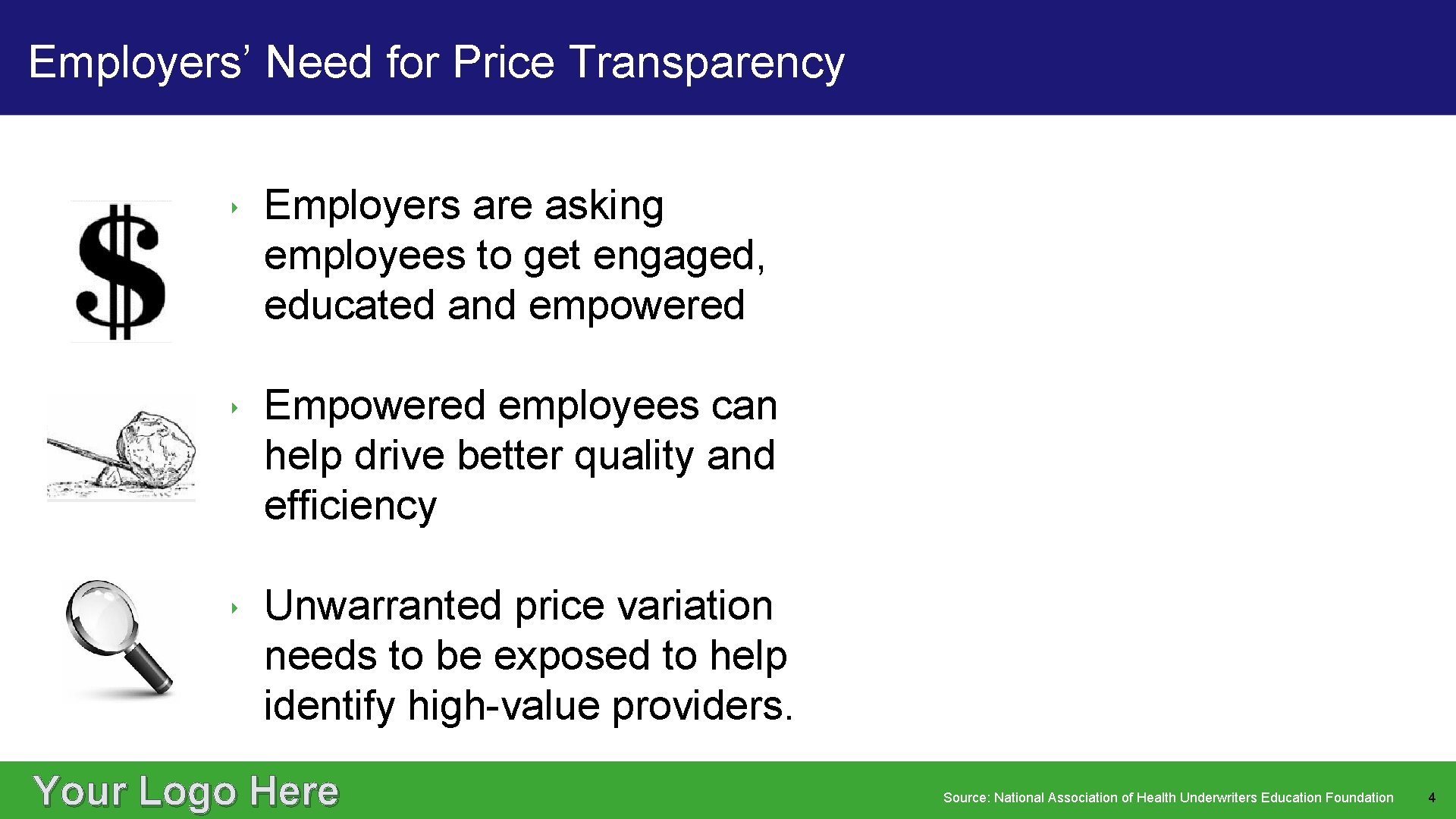 Employers’ Need for Price Transparency ‣ Employers are asking employees to get engaged, educated
