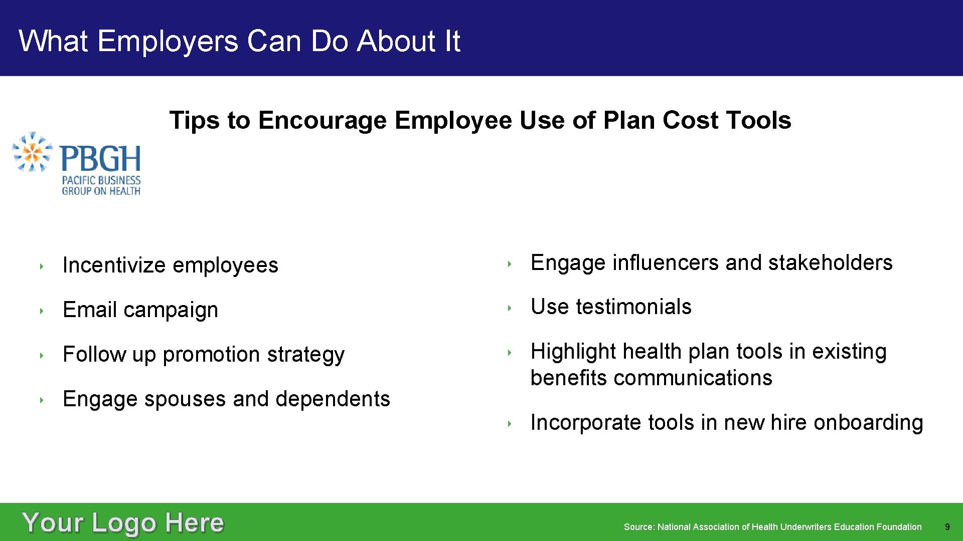 What Employers Can Do About It Tips to Encourage Employee Use of Plan Cost