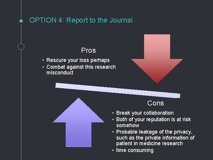OPTION 4: Report to the Journal Pros • Rescure your loss perhaps • Combat