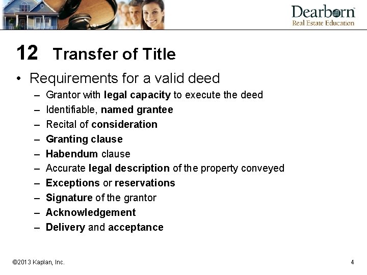 12 Transfer of Title • Requirements for a valid deed – – – – 12 Transfer of Title • Requirements for a valid deed – – – –