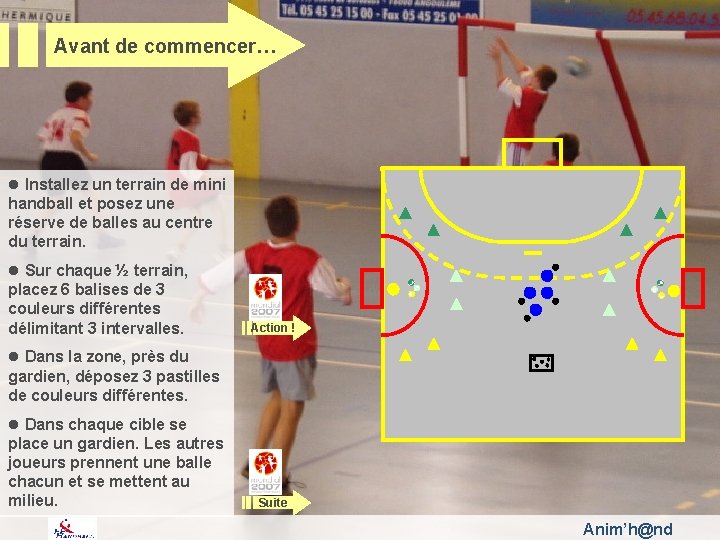 Avant de commencer… l Installez un terrain de mini handball et posez une réserve