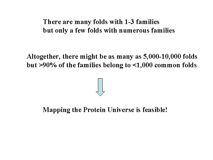 There are many folds with 1 -3 families but only a few folds with