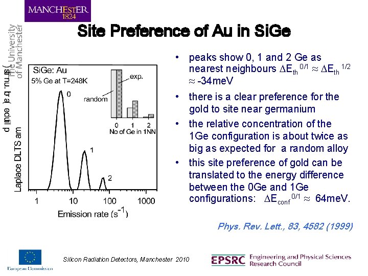 Site Preference of Au in Si. Ge • peaks show 0, 1 and 2