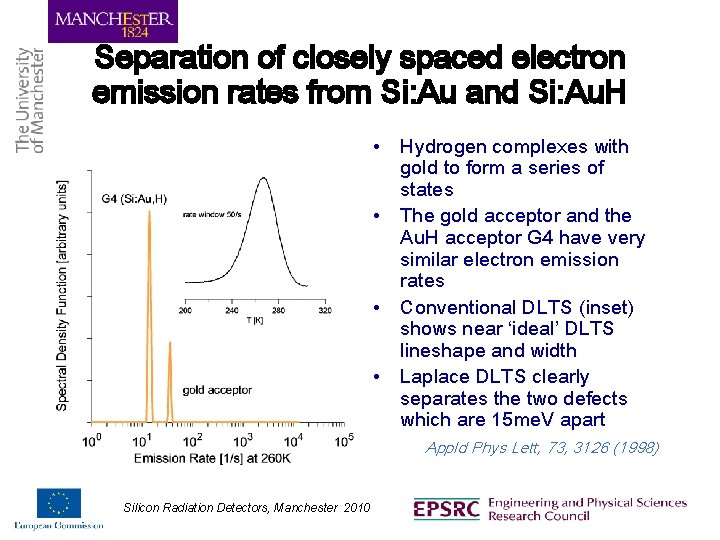 Separation of closely spaced electron emission rates from Si: Au and Si: Au. H