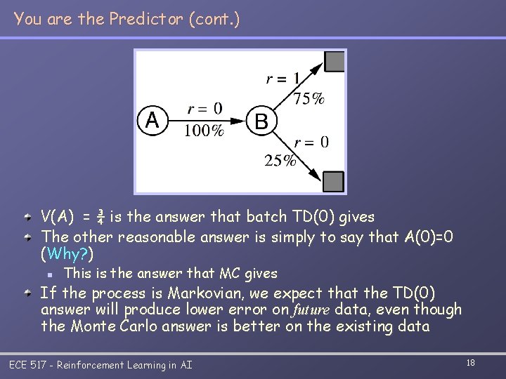 You are the Predictor (cont. ) V(A) = ¾ is the answer that batch