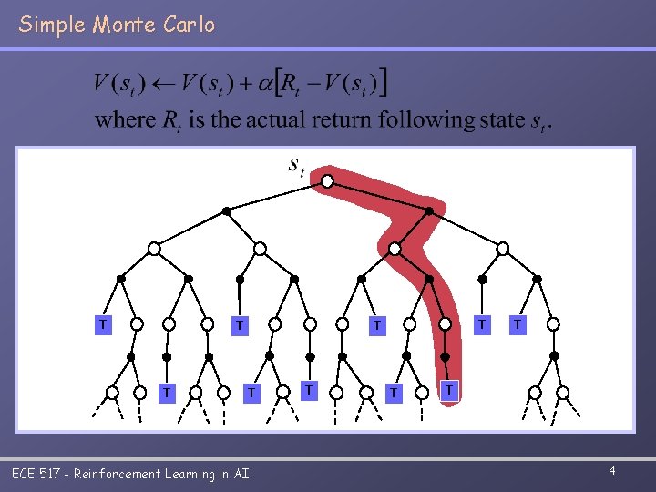 Simple Monte Carlo T TT T ECE 517 - Reinforcement Learning in AI TT