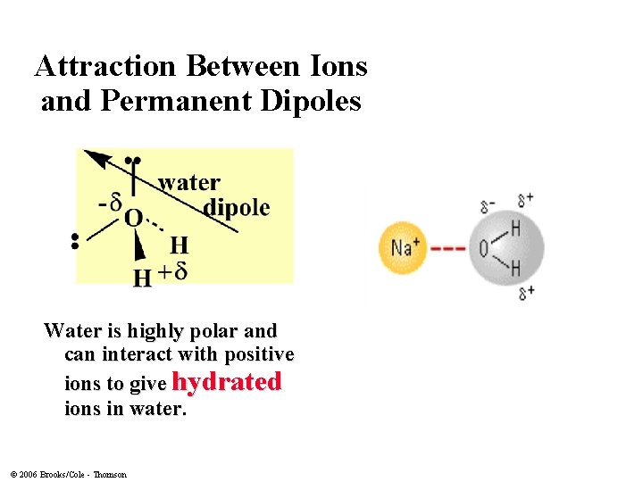 Attraction Between Ions and Permanent Dipoles Water is highly polar and can interact with