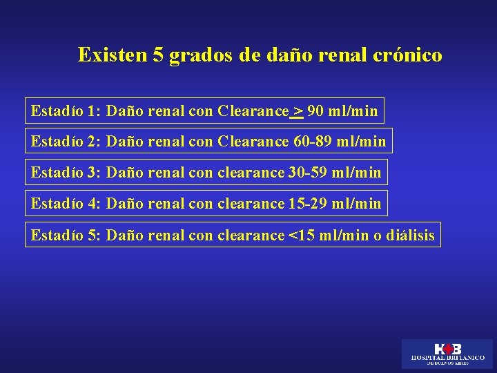 Existen 5 grados de daño renal crónico Estadío 1: Daño renal con Clearance >