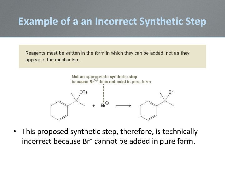 Example of a an Incorrect Synthetic Step • This proposed synthetic step, therefore, is