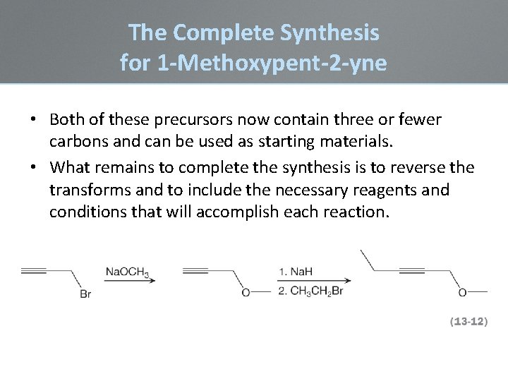 The Complete Synthesis for 1 -Methoxypent-2 -yne • Both of these precursors now contain