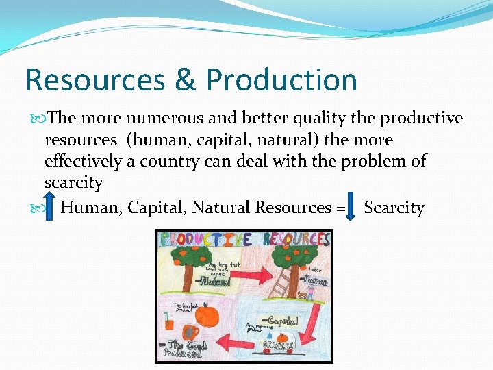 Resources & Production The more numerous and better quality the productive resources (human, capital,