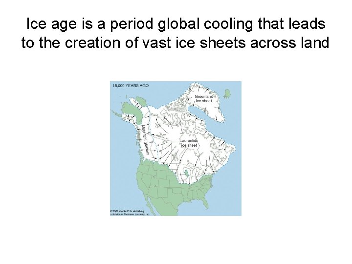 Ice age is a period global cooling that leads to the creation of vast