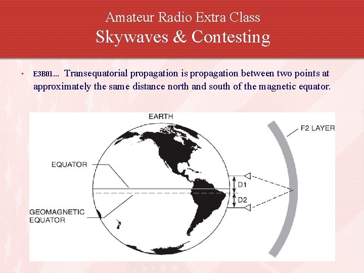 Amateur Radio Extra Class Skywaves & Contesting • Transequatorial propagation is propagation between two