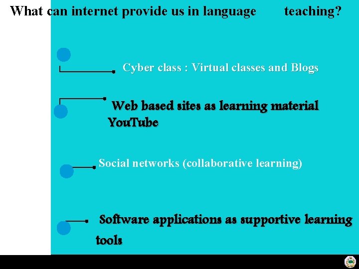 What can internet provide us in language teaching? Cyber class : Virtual classes and