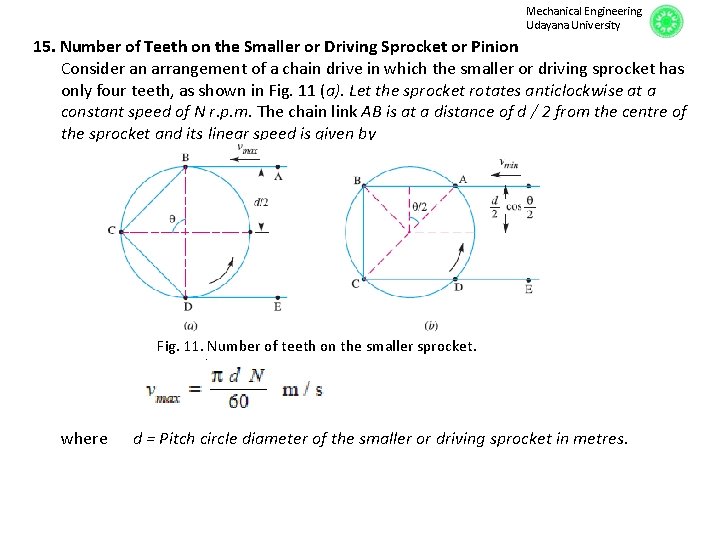 Mechanical Engineering Udayana University 15. Number of Teeth on the Smaller or Driving Sprocket