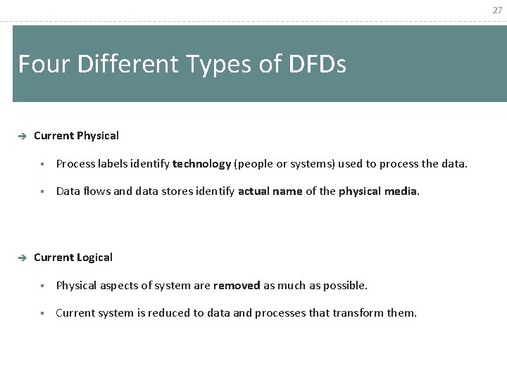 27 Four Different Types of DFDs è è Current Physical § Process labels identify