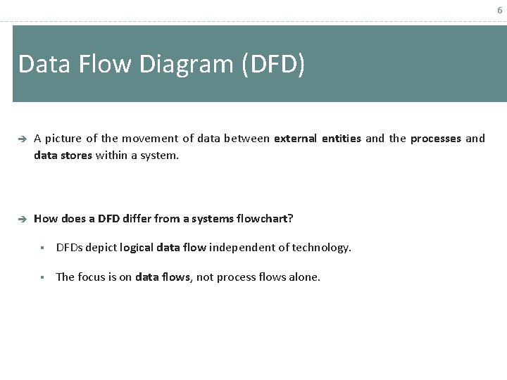 6 Data Flow Diagram (DFD) è A picture of the movement of data between