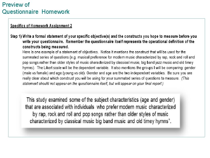 Preview of Questionnaire Homework 