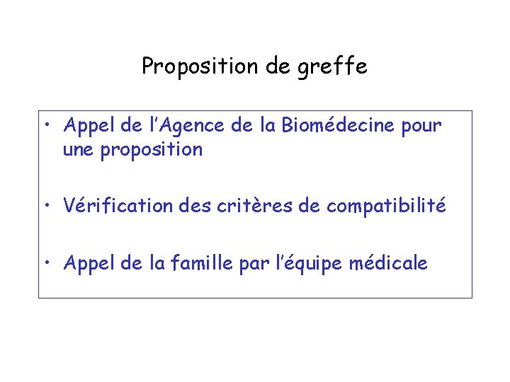 Proposition de greffe • Appel de l’Agence de la Biomédecine pour une proposition •