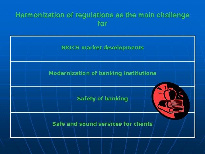 Harmonization of regulations as the main challenge for BRICS market developments Modernization of banking