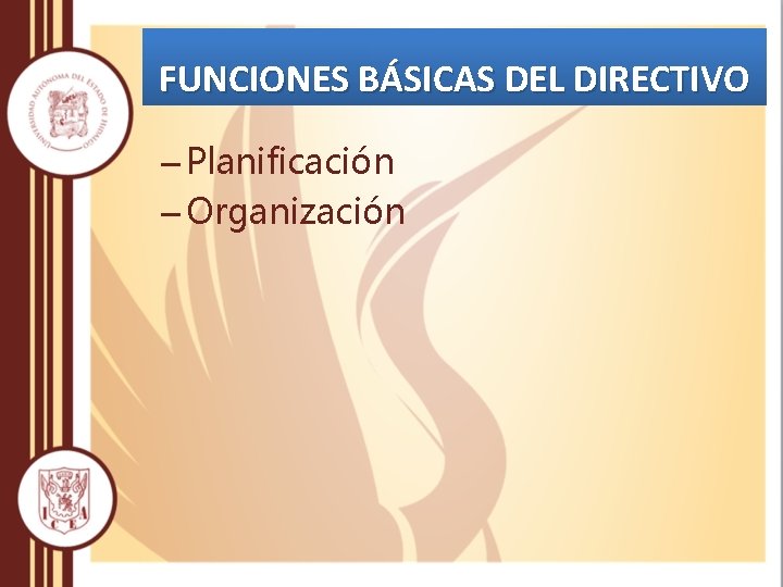 FUNCIONES BÁSICAS DEL DIRECTIVO – Planificación – Organización 