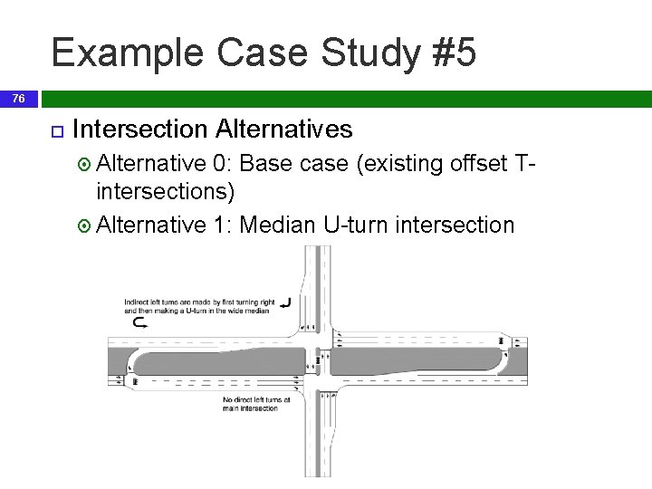 Example Case Study #5 76 Intersection Alternatives Alternative 0: Base case (existing offset T-