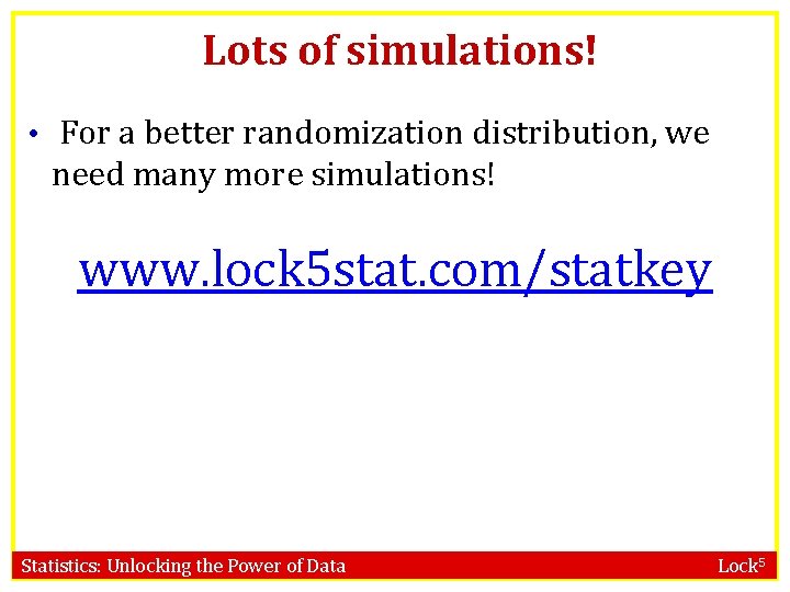 Lots of simulations! • For a better randomization distribution, we need many more simulations!