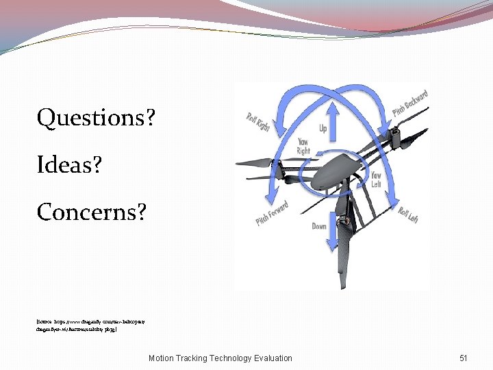 Questions? Ideas? Concerns? [Source: https: //www. draganfly. com/uav‐helicopter/ draganflyer‐x 6/features/stability. phpg] Motion Tracking Technology