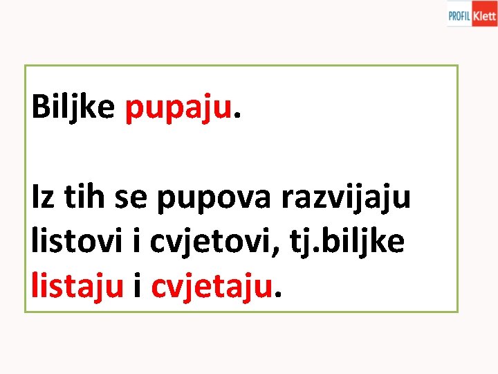 Biljke pupaju. Iz tih se pupova razvijaju listovi i cvjetovi, tj. biljke listaju i