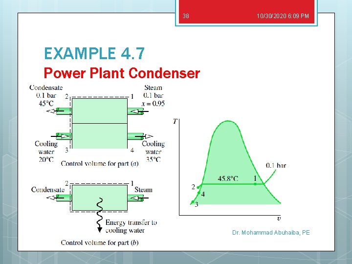 38 10/30/2020 6: 09 PM EXAMPLE 4. 7 Power Plant Condenser Dr. Mohammad Abuhaiba,