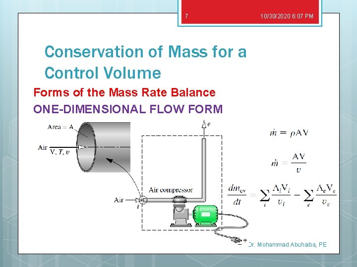 7 10/30/2020 6: 07 PM Conservation of Mass for a Control Volume Forms of