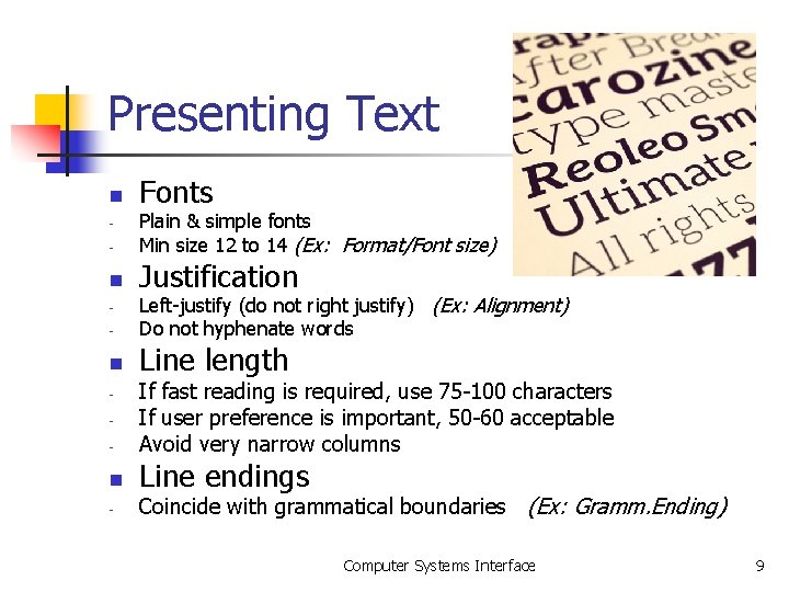 Presenting Text n Fonts - Plain & simple fonts Min size 12 to 14 Presenting Text n Fonts - Plain & simple fonts Min size 12 to 14