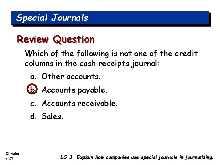 Special Journals Review Question Which of the following is not one of the credit